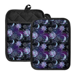 Galaxy Celestial Sun And Moon Print Pot Holders With Pocket
