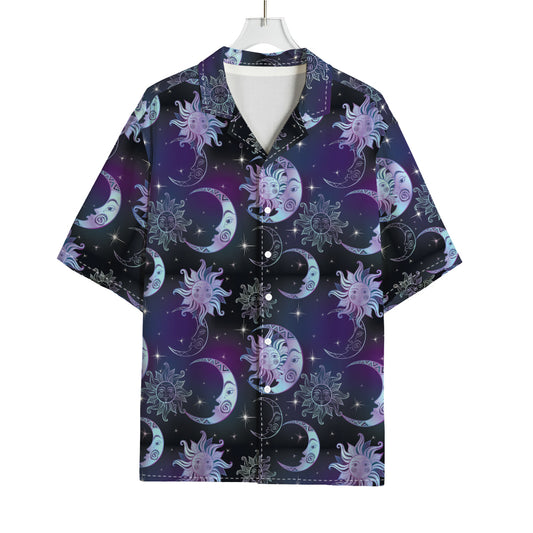 Galaxy Celestial Sun And Moon Print Rayon Hawaiian Shirt