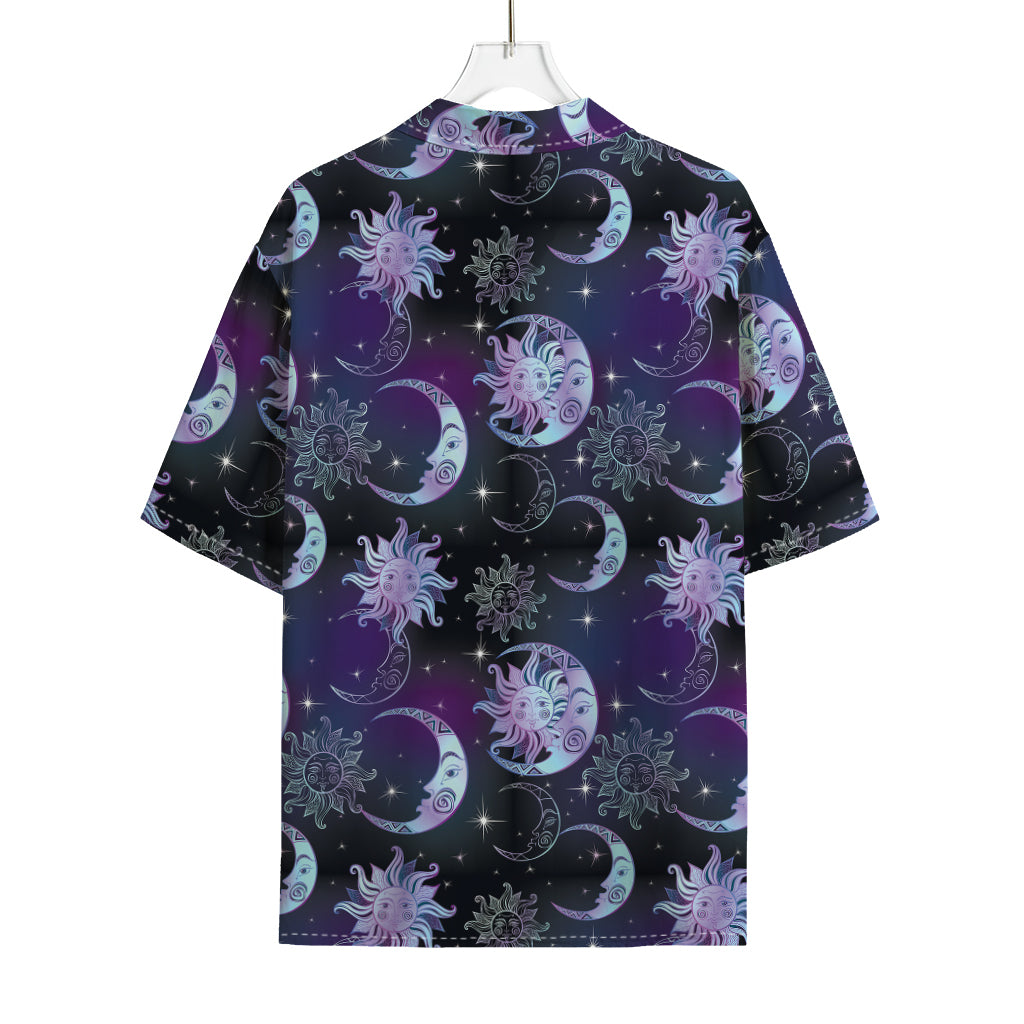 Galaxy Celestial Sun And Moon Print Rayon Hawaiian Shirt