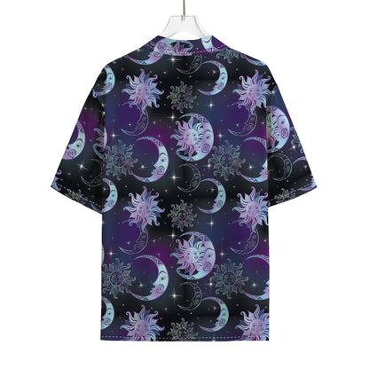 Galaxy Celestial Sun And Moon Print Rayon Hawaiian Shirt