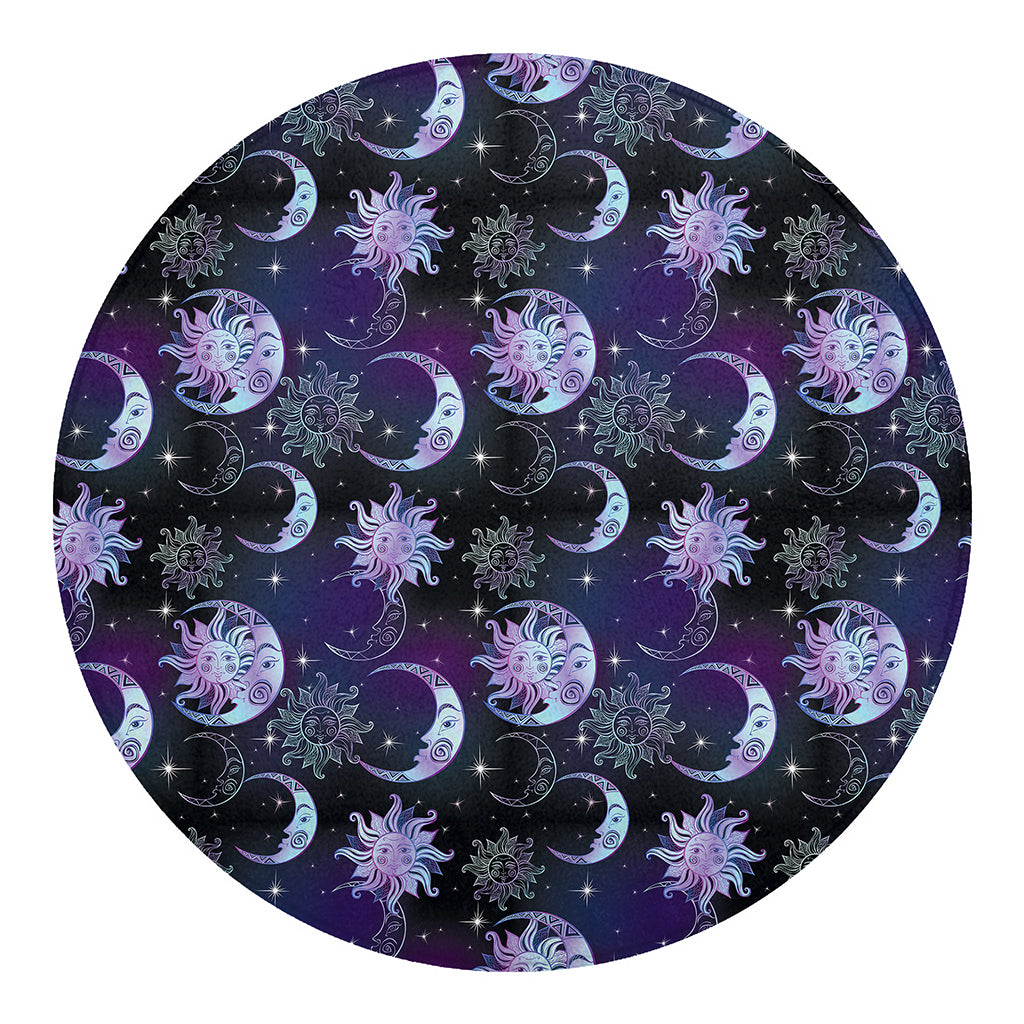 Galaxy Celestial Sun And Moon Print Round Blanket