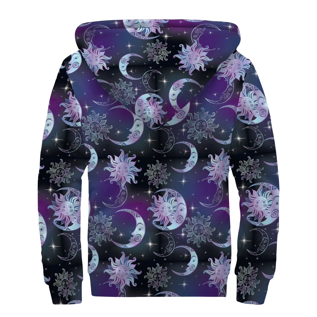 Galaxy Celestial Sun And Moon Print Sherpa Lined Zip Up Hoodie