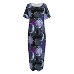 Galaxy Celestial Sun And Moon Print Short Sleeve Long Nightdress