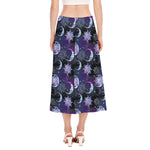 Galaxy Celestial Sun And Moon Print Side Slit Midi Skirt