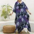 Galaxy Celestial Sun And Moon Print Silk V-Neck Kaftan Dress
