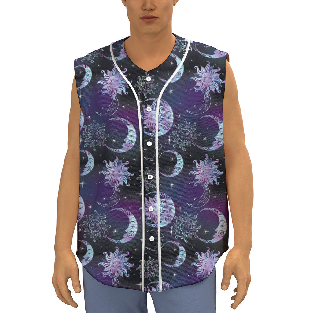 Galaxy Celestial Sun And Moon Print Sleeveless Baseball Jersey