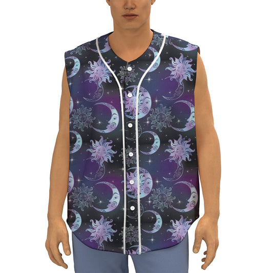 Galaxy Celestial Sun And Moon Print Sleeveless Baseball Jersey