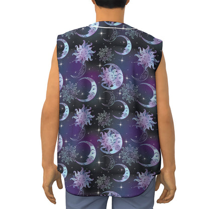Galaxy Celestial Sun And Moon Print Sleeveless Baseball Jersey