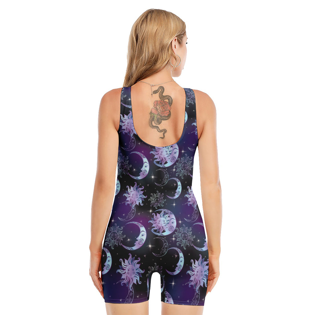 Galaxy Celestial Sun And Moon Print Sleeveless One Piece Swimsuit