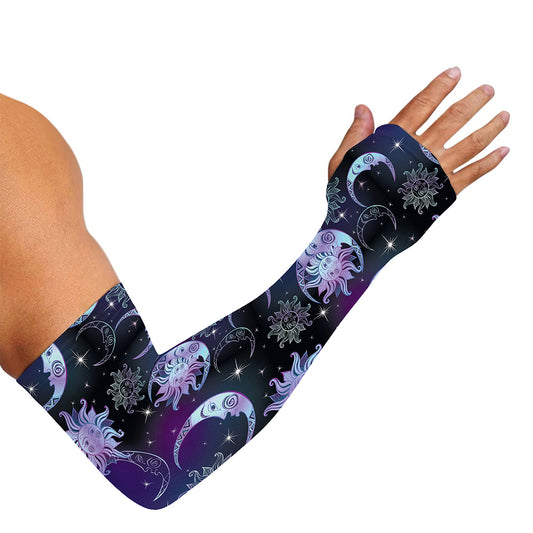 Galaxy Celestial Sun And Moon Print Sun Protection Arm Sleeves