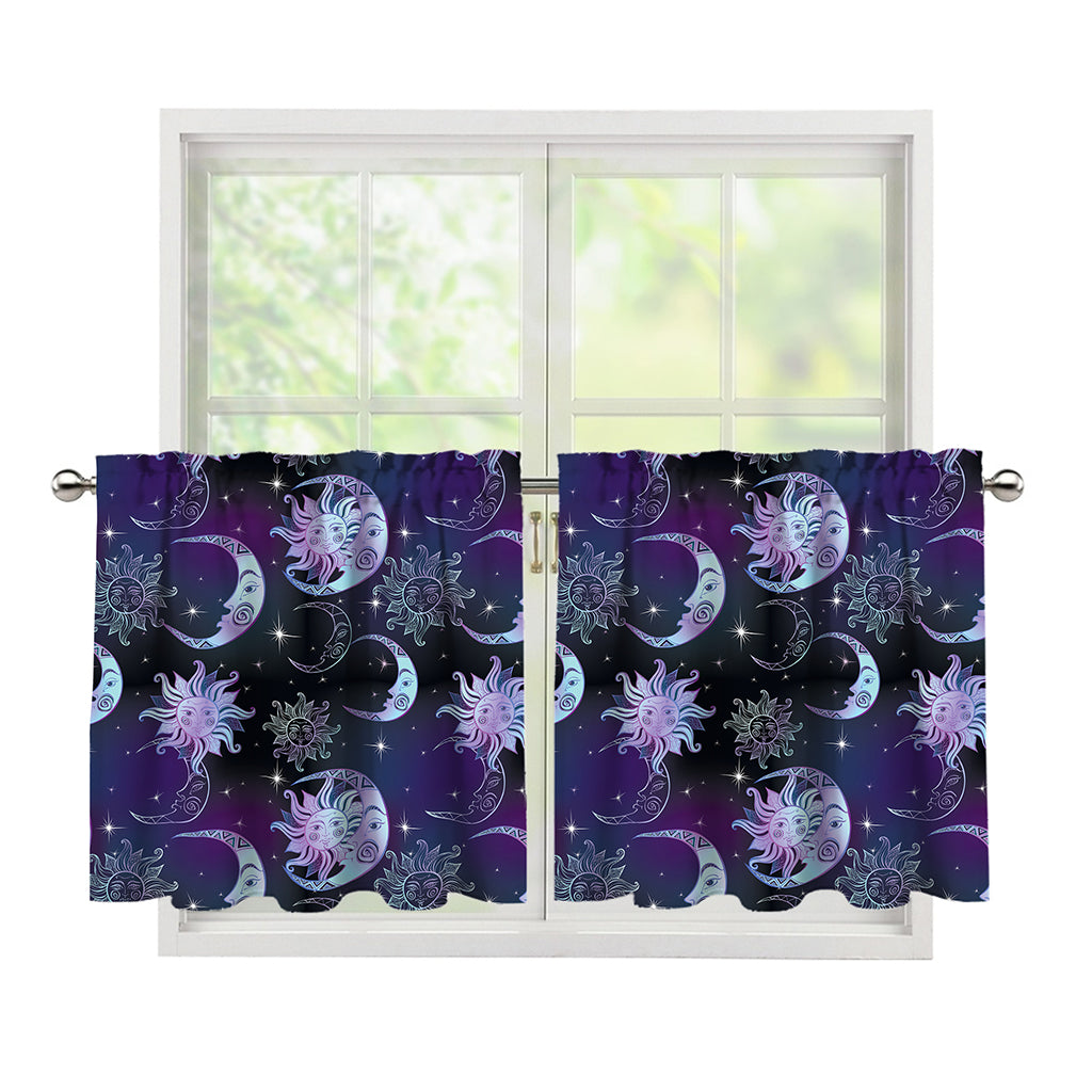 Galaxy Celestial Sun And Moon Print Tier Curtains
