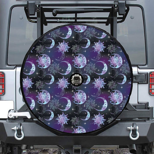 Galaxy Celestial Sun And Moon Print Tire Cover With Camera Hole