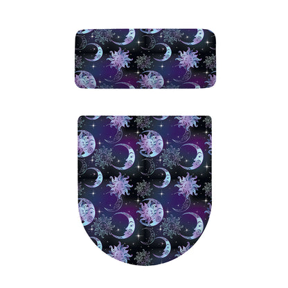Galaxy Celestial Sun And Moon Print Toilet Lid And Tank Cover Set