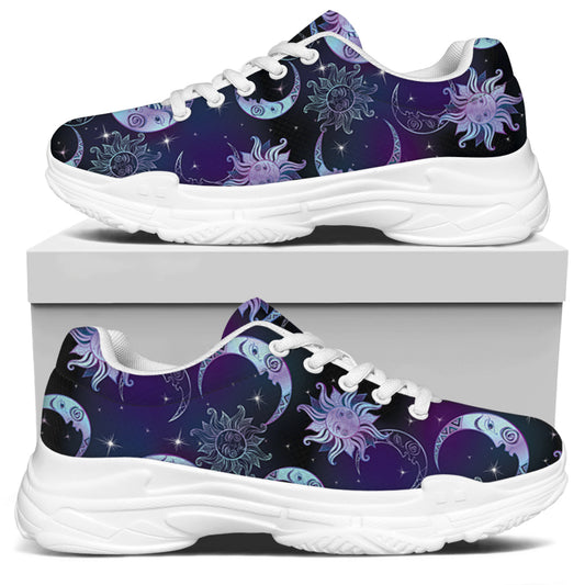 Galaxy Celestial Sun And Moon Print White Chunky Shoes
