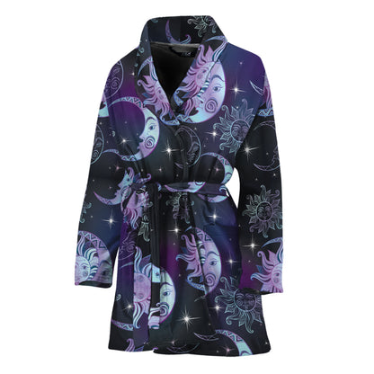 Galaxy Celestial Sun And Moon Print Women's Bathrobe