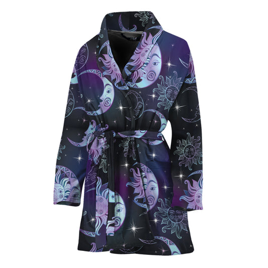 Galaxy Celestial Sun And Moon Print Women's Bathrobe
