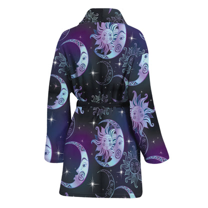 Galaxy Celestial Sun And Moon Print Women's Bathrobe
