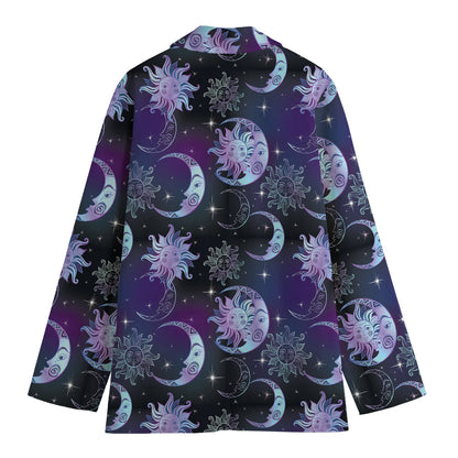 Galaxy Celestial Sun And Moon Print Women's Blazer
