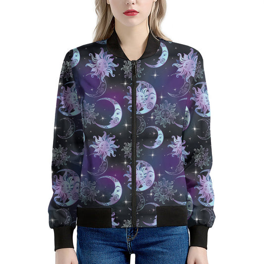 Galaxy Celestial Sun And Moon Print Women's Bomber Jacket