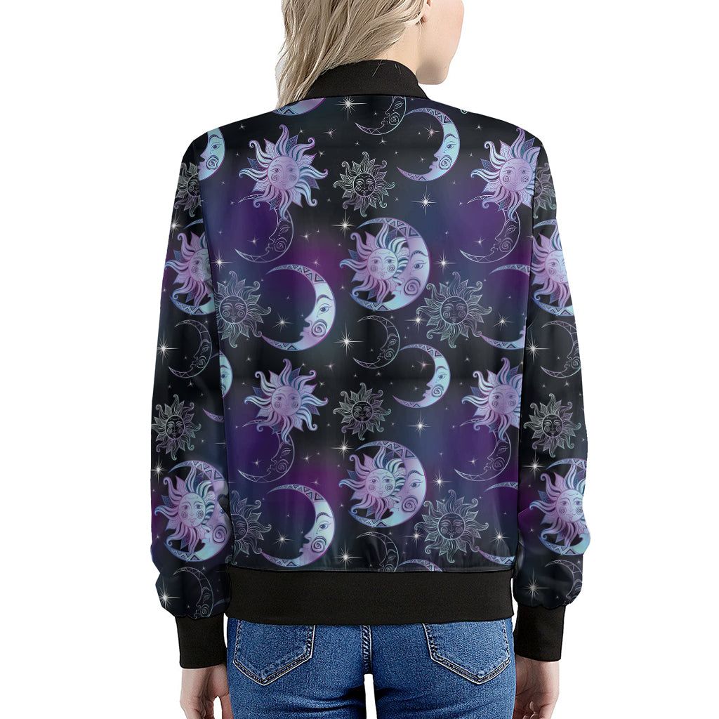 Galaxy Celestial Sun And Moon Print Women's Bomber Jacket