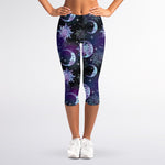 Galaxy Celestial Sun And Moon Print Women's Capri Leggings