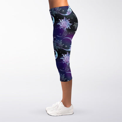 Galaxy Celestial Sun And Moon Print Women's Capri Leggings