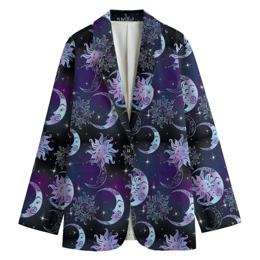 Galaxy Celestial Sun And Moon Print Women's Cotton Blazer