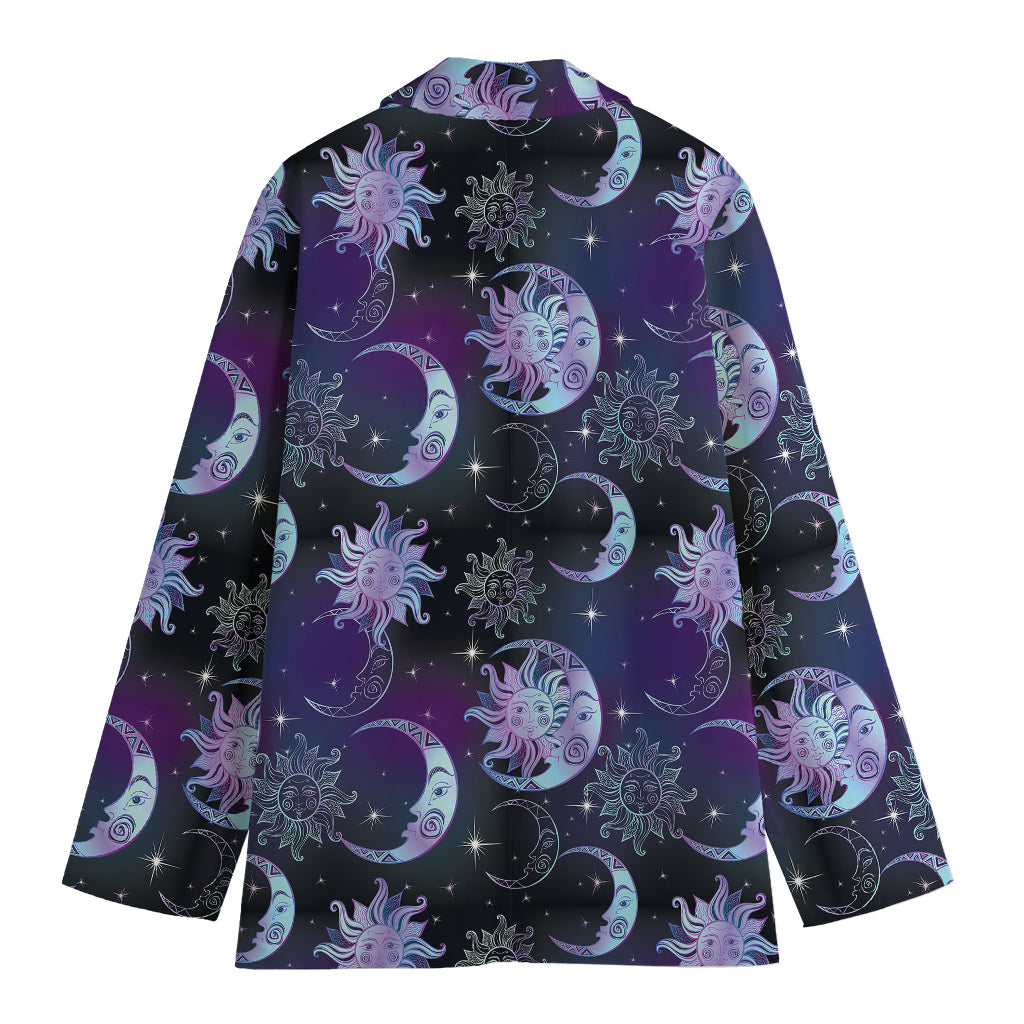 Galaxy Celestial Sun And Moon Print Women's Cotton Blazer