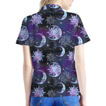 Galaxy Celestial Sun And Moon Print Women's Polo Shirt