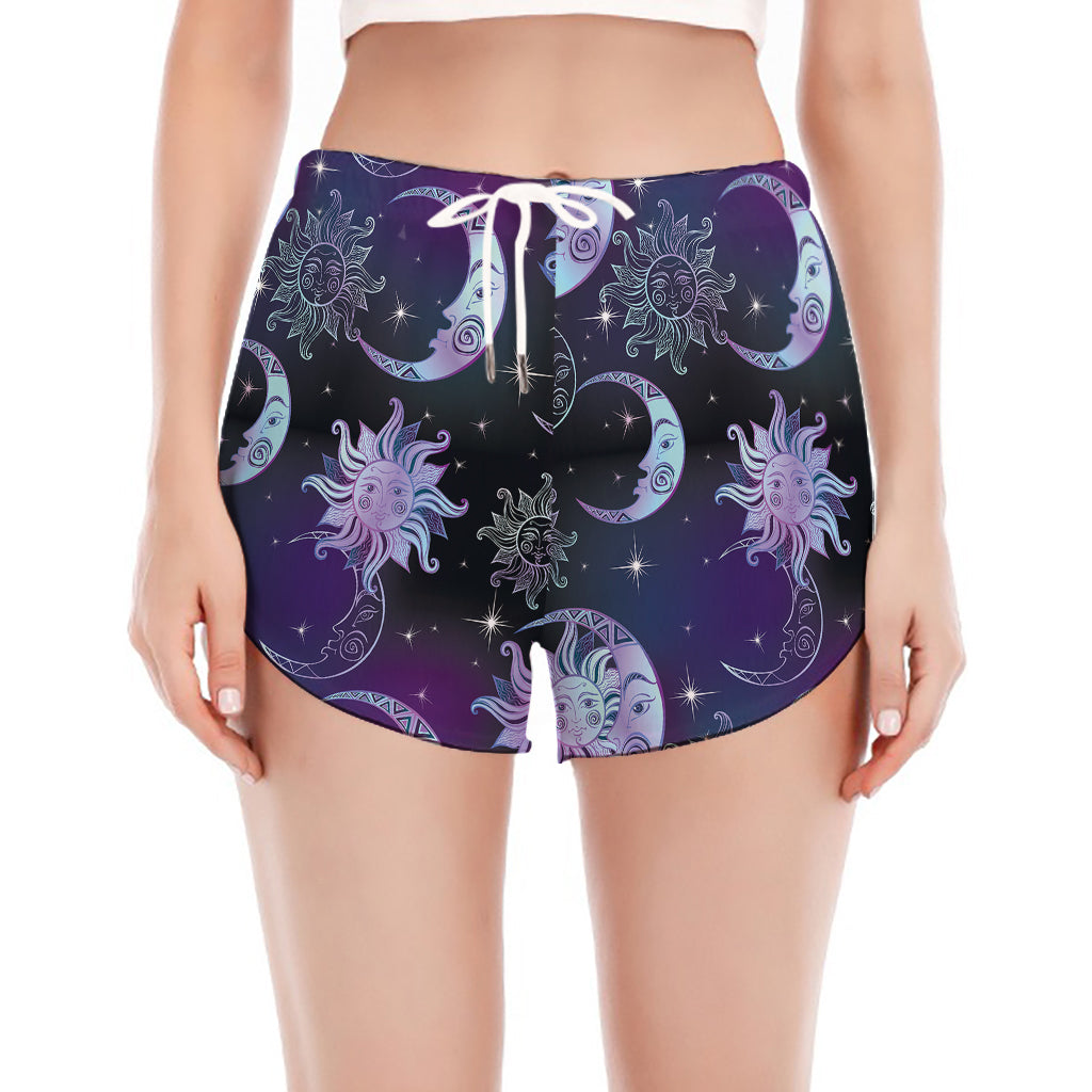 Galaxy Celestial Sun And Moon Print Women's Split Running Shorts