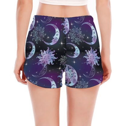 Galaxy Celestial Sun And Moon Print Women's Split Running Shorts