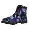 Galaxy Celestial Sun And Moon Print Padded Collar Lace Up Boots