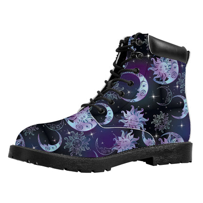 Galaxy Celestial Sun And Moon Print Work Boots