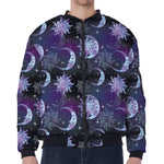 Galaxy Celestial Sun And Moon Print Zip Sleeve Bomber Jacket