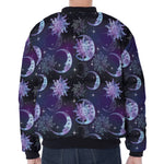 Galaxy Celestial Sun And Moon Print Zip Sleeve Bomber Jacket