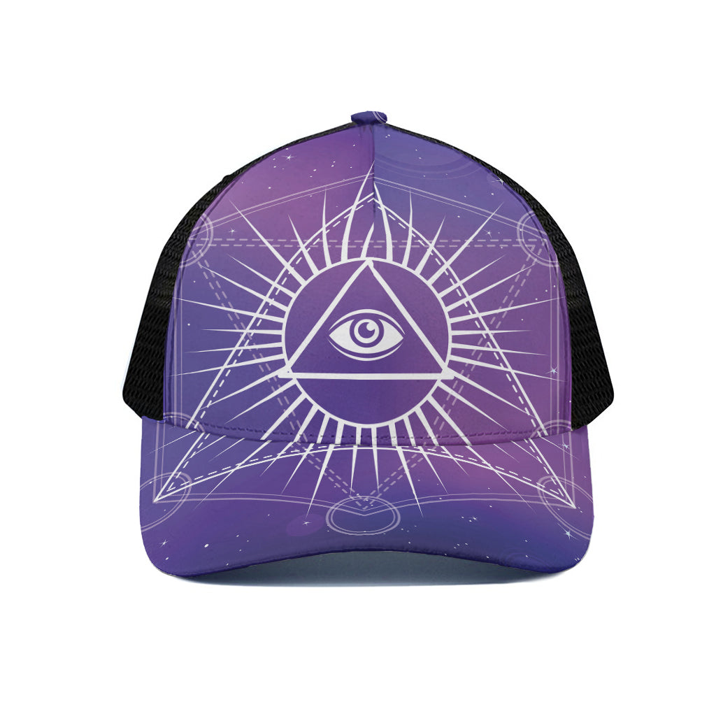 Galaxy Eye of Providence Print Black Mesh Trucker Cap