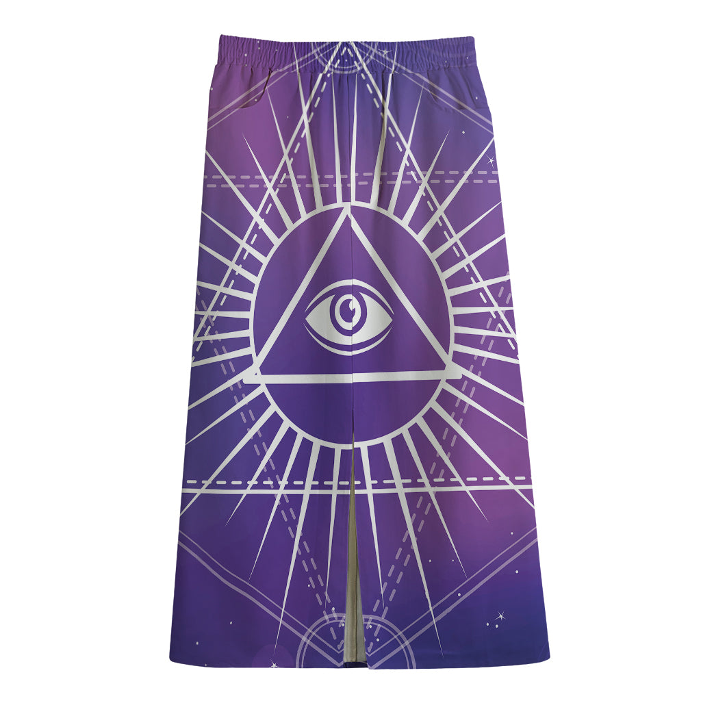 Galaxy Eye of Providence Print Cotton Front Slit Maxi Skirt