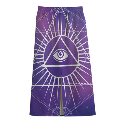 Galaxy Eye of Providence Print Cotton Front Slit Maxi Skirt