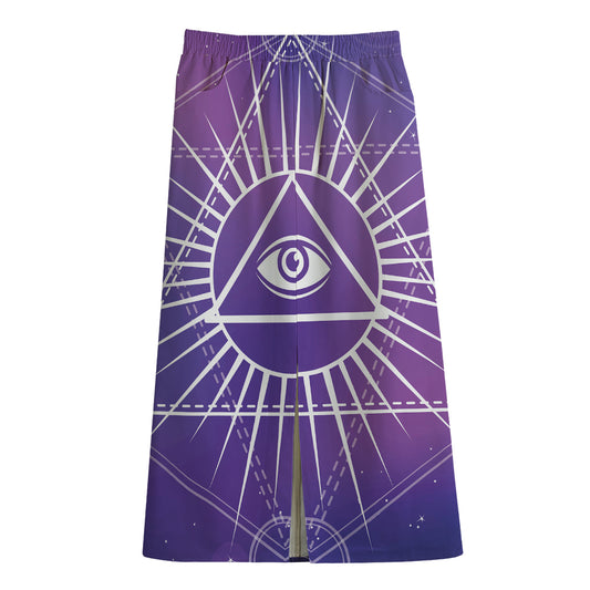 Galaxy Eye of Providence Print Cotton Front Slit Maxi Skirt