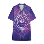 Galaxy Eye of Providence Print Cotton Hawaiian Shirt