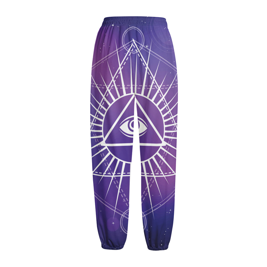 Galaxy Eye of Providence Print Fleece Lined Knit Pants