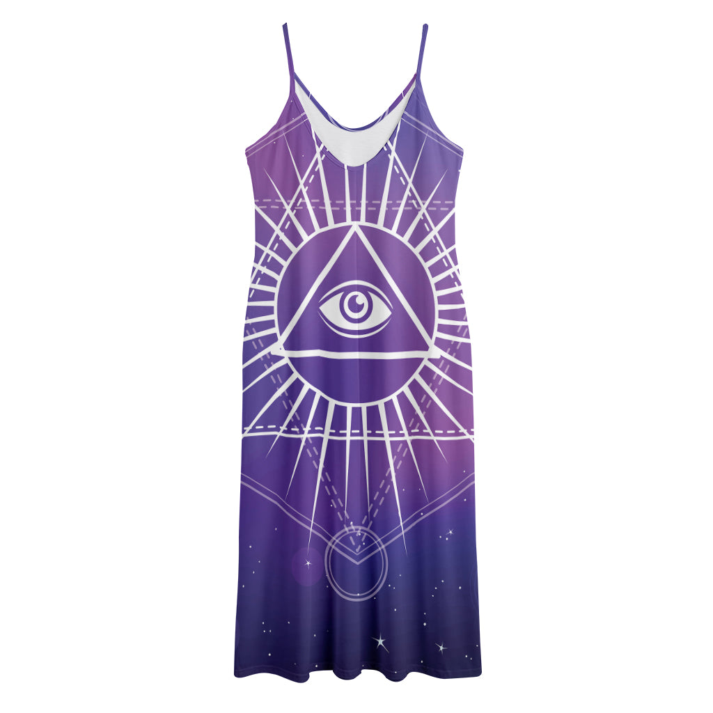 Galaxy Eye of Providence Print Jersey Midi Cami Dress