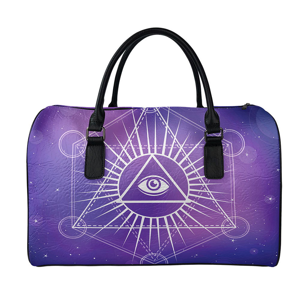 Galaxy Eye of Providence Print Leather Duffle Bag