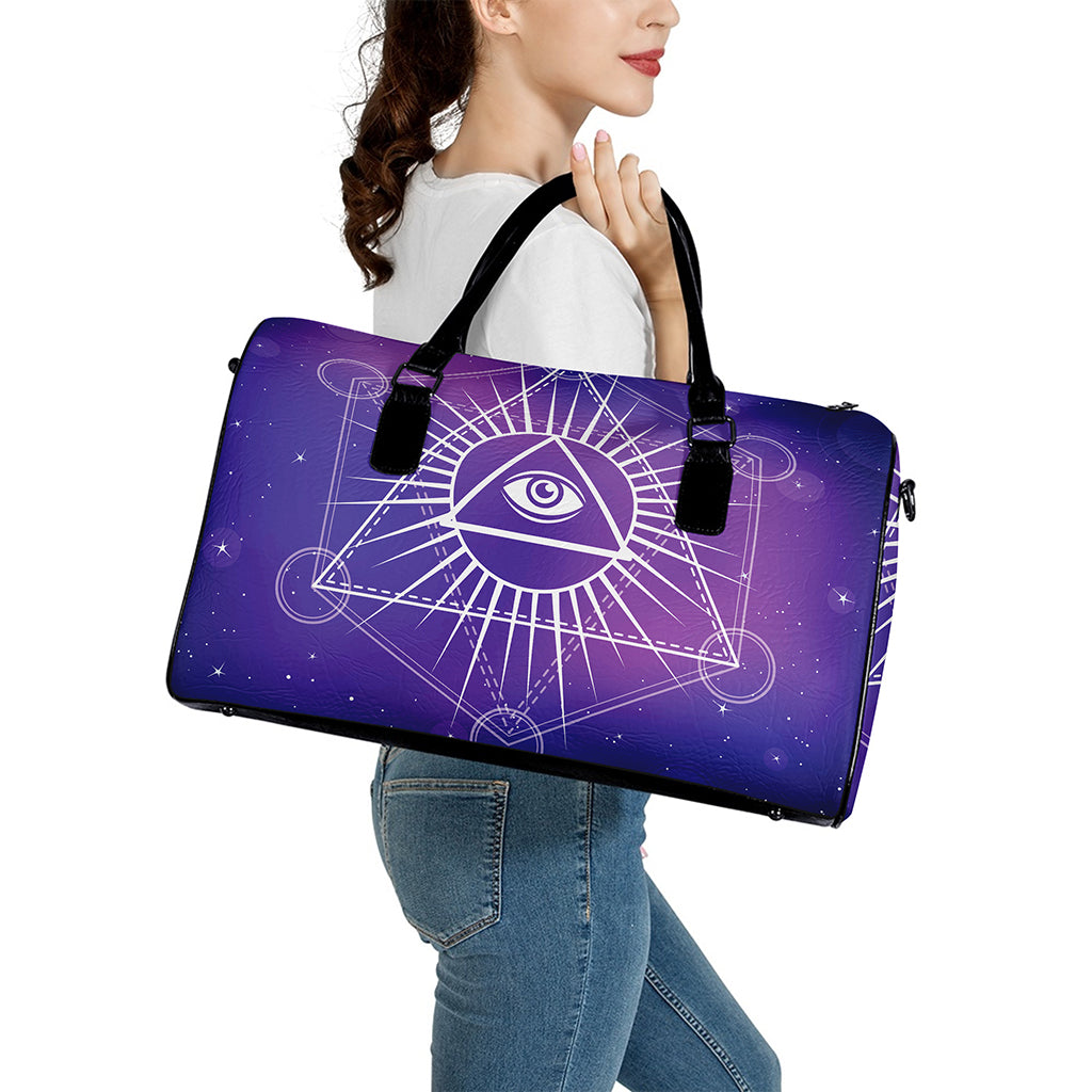 Galaxy Eye of Providence Print Leather Duffle Bag