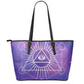 Galaxy Eye of Providence Print Leather Tote Bag With Zipper