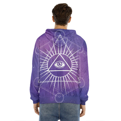 Galaxy Eye of Providence Print Men's Velvet Pullover Hoodie
