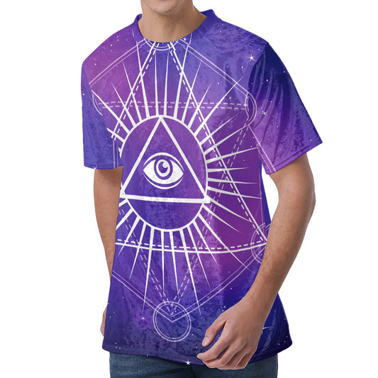 Galaxy Eye of Providence Print Men's Velvet T-Shirt