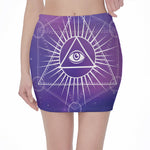 Galaxy Eye of Providence Print Pencil Mini Skirt