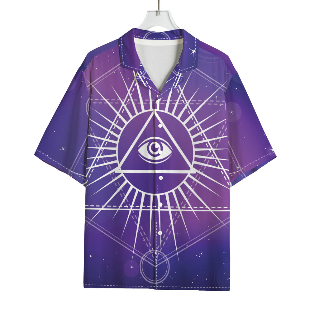 Galaxy Eye of Providence Print Rayon Hawaiian Shirt