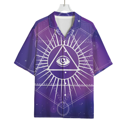 Galaxy Eye of Providence Print Rayon Hawaiian Shirt